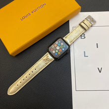Load image into Gallery viewer, GLOSSY LEATHER APPLE WATCH STRAP LUXURY METAL LOGO