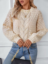 Load image into Gallery viewer, Cable-Knit Round Neck Long Sleeve Sweater