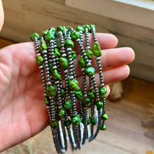 Load image into Gallery viewer, Green Nugget Turquoise &amp; Sterling Silver Pearl Necklace