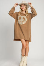 Load image into Gallery viewer, Umgee Peace Lace Applique Frayed Hem French Terry Mini Dress