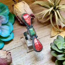 Load image into Gallery viewer, MJ Red Spiny &amp; Green Turquoise Adjustable Ring