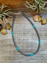 Load image into Gallery viewer, Sterling Silver Pearl &amp; Blue Turquoise Necklace – 19"