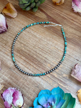 Load image into Gallery viewer, 15” Heishi Turquoise Necklace – 4mm Turquoise &amp; 5mm Sterling Silver Pearls