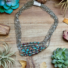 Load image into Gallery viewer, Mojave Turquoise, Spiny Oyster &amp; Sterling Silver Pearl Paperclip Necklace