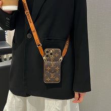 Load image into Gallery viewer, Stylish LV Print Multifunctional iPhone Crossbody Case - with Chain Strap, Stand &amp; Card Slots