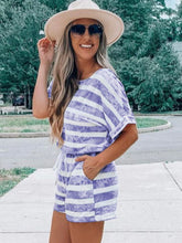 Load image into Gallery viewer, Striped Round Neck Top and Shorts Set