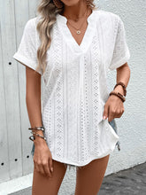 Load image into Gallery viewer, Eyelet Notched Short Sleeve Blouse