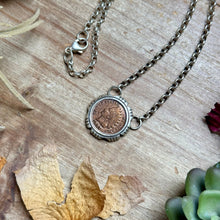 Load image into Gallery viewer, 90 - Sterling Silver Indian Head Penny Framed Fixed Chain Necklace by Jason Ogg