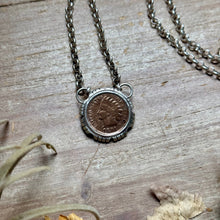 Load image into Gallery viewer, 91 - Sterling Silver Indian Head Penny Hand-Filed Frame Fixed Chain Necklace by Jason Ogg