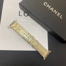 Load image into Gallery viewer, Glossy Leather Apple Watch Strap Luxury Metal Logo
