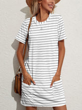 Load image into Gallery viewer, Pocketed Striped Round Neck Short Sleeve Dress