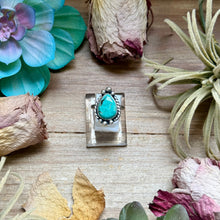 Load image into Gallery viewer, 126 - Sterling Silver Tyrone Turquoise Medicine Man Eye Stamped Stacking Ring by Jason Ogg