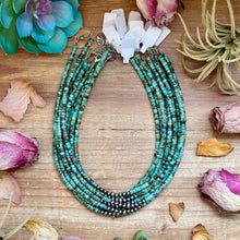Load image into Gallery viewer, African Turquoise Heishi &amp; Sterling Silver Pearl Necklace