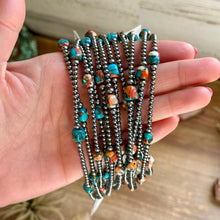 Load image into Gallery viewer, Kids necklace - 13” Turquoise &amp; Spiny Oyster Necklace – 3–4mm Sterling Silver Pearls