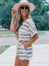 Load image into Gallery viewer, Striped Round Neck Top and Shorts Set