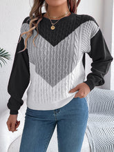 Load image into Gallery viewer, Contrast Round Neck Long Sleeve Sweater