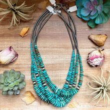 Load image into Gallery viewer, Turquoise Graduated Necklace with Hematite &amp; Sterling Silver Accents – 23”