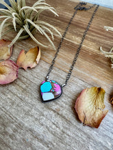 Load image into Gallery viewer, Cotton Candy Turquoise Bar Necklace – Freeform Shape – 18" Sterling Chain – Tia Long, Navajo Handmade
