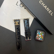 Load image into Gallery viewer, Glossy Leather Apple Watch Strap Luxury Metal Logo