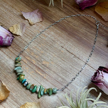 Load image into Gallery viewer, 16.5” Green Turquoise Nugget Necklace – Sterling Silver &amp; Paperclip Chain