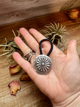 Load image into Gallery viewer, Sterling Silver Hair Tie – Stamped Concho Detail