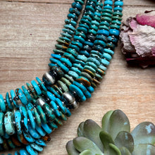 Load image into Gallery viewer, Tri-Color Turquoise Graduated Necklace with Hematite &amp; Sterling Silver Accents – 23”