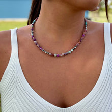Load image into Gallery viewer, Purple Variscite &amp; Sterling Pearl Necklace 18.25”