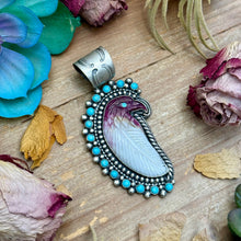 Load image into Gallery viewer, 81 - Sterling Silver Kingman Turquoise &amp; Purple Spiny Oyster Eagle Pendant by Shay Pfeiffer