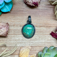 Load image into Gallery viewer, MJ Green Turquoise Sterling Silver Pendant – Free Form Round