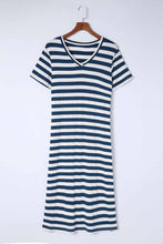 Load image into Gallery viewer, Striped V-Neck Short Sleeve Side Slit Dress