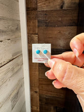 Load image into Gallery viewer, Stud Earrings – Kingman Turquoise – Sterling Silver – Handmade by Mary Ann Neha, Zuni Artist
