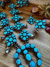 Load image into Gallery viewer, Complete Squash Blossom Set – Kingman Turquoise – Sterling Silver – Navajo Made by Wilson Dawes