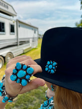 Load image into Gallery viewer, Complete Squash Blossom Set – Kingman Turquoise – Sterling Silver – Navajo Made by Wilson Dawes