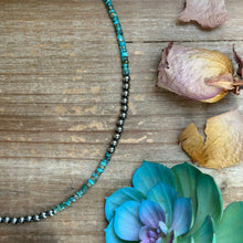 Load image into Gallery viewer, 20” Heishi Turquoise Necklace – 4mm Turquoise &amp; 5mm Sterling Silver Pearls