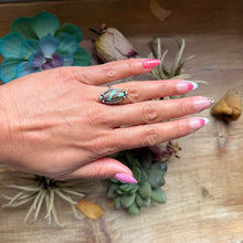 Load image into Gallery viewer, 133 - Sterling Silver Ribbon Royston Turquoise Medicine Man Eye Stamped Stacking Ring by Jason Ogg