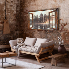 Load image into Gallery viewer, Foggy Autumn Lake View By The Window Canvas Wall Art