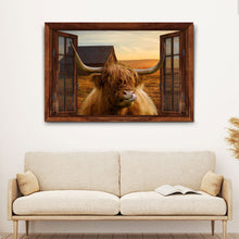Load image into Gallery viewer, Highland Cow Window View Canvas Wall Art