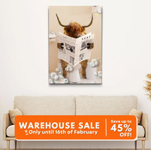 Load image into Gallery viewer, Highland Cow Reading Newspaper Wall Art Canvas
