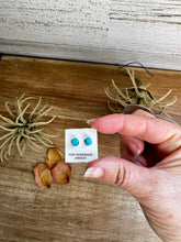 Load image into Gallery viewer, Stud Earrings – Kingman Turquoise – Sterling Silver – Handmade by Mary Ann Neha, Zuni Artist