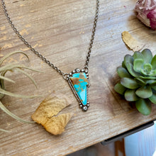 Load image into Gallery viewer, 106 - Sterling Silver Kingman Turquoise Lightning Bolt Fixed Chain Necklace by Jason Ogg