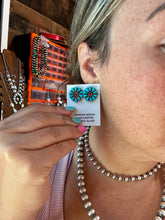 Load image into Gallery viewer, Blue Magnesite Turquoise &amp; Red Cluster Stud Earrings