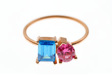 Load image into Gallery viewer, Toi Et Moi Double Birthstone Ring - Sterling Silver Heart &amp; Baguette Design