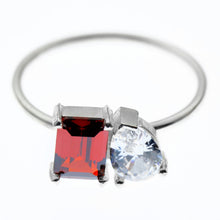Load image into Gallery viewer, Toi Et Moi Double Birthstone Ring - Sterling Silver Heart &amp; Baguette Design