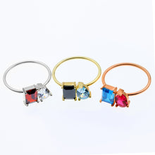 Load image into Gallery viewer, Toi Et Moi Double Birthstone Ring - Sterling Silver Heart &amp; Baguette Design