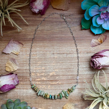 Load image into Gallery viewer, 16.5” Green Turquoise Nugget Necklace – Sterling Silver &amp; Paperclip Chain