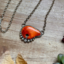 Load image into Gallery viewer, 116 - Sterling Silver Orange Spiny Oyster Bear Fixed Chain Necklace by Jason Ogg