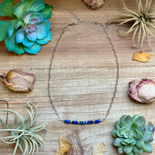 Load image into Gallery viewer, Faceted Lapis &amp; Sterling Silver Pearl Paperclip Necklace