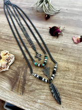 Load image into Gallery viewer, Men black chain with feather and real turquoise