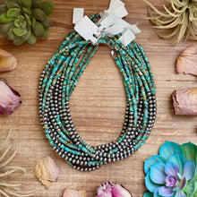 Load image into Gallery viewer, 15” Heishi Turquoise Necklace – 4mm Turquoise &amp; 5mm Sterling Silver Pearls