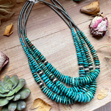 Load image into Gallery viewer, Turquoise Graduated Necklace with Hematite &amp; Sterling Silver Accents – 23”